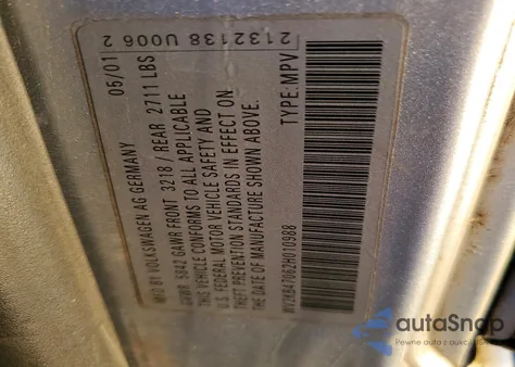 2002 Volkswagen Eurovan Gls from USA, damaged, VIN WV2KB47062H010988